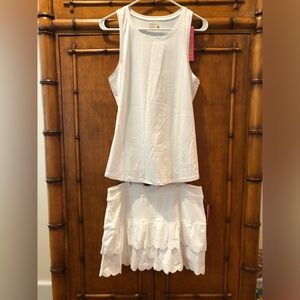 Lilly Pulitzer SET Large White Miesha Scallop skirt and westley upf tank